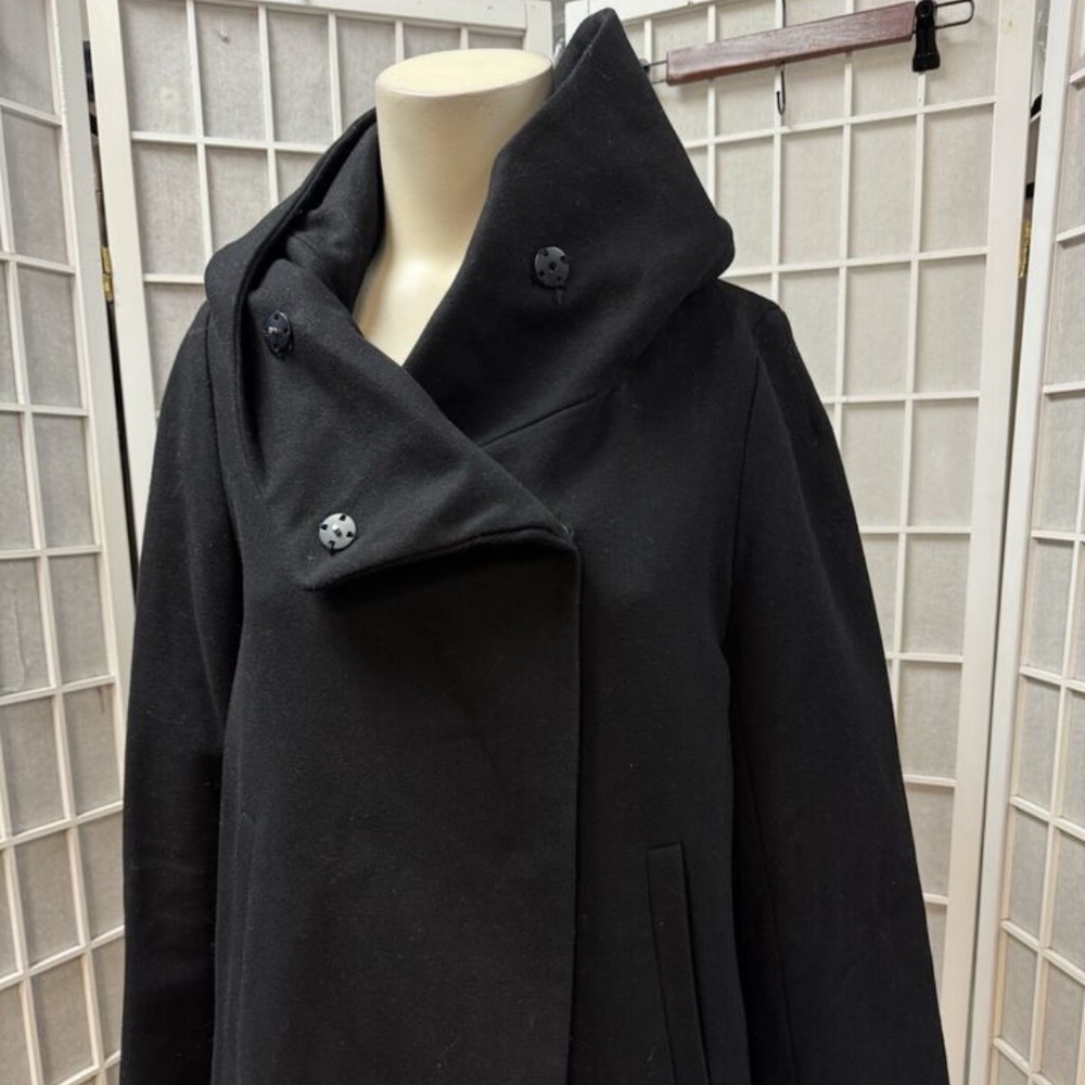 Zara Basic,Woman,Coat,Jacket,Black,Sz Xs,Buttons,Hood,Long Sleeve,Cross neck.! - Picture 3 of 12